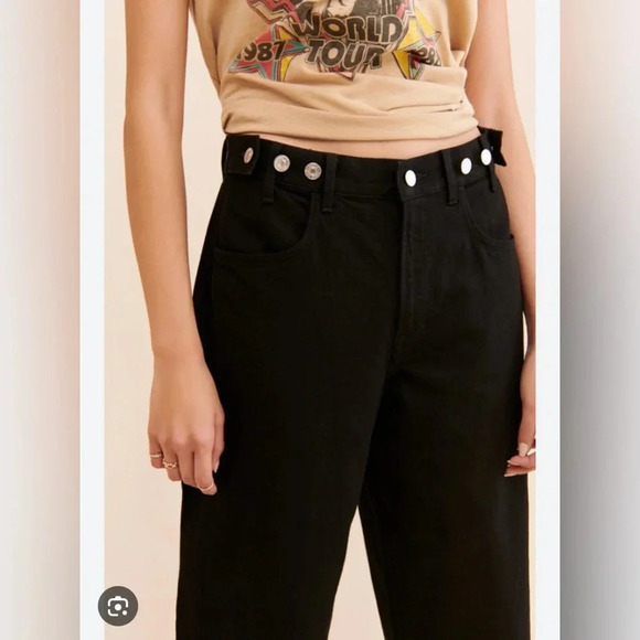 Edwin streetware Maiia Cropped Wide-Leg Jeans in black adjustable waist size S - Picture 3 of 16